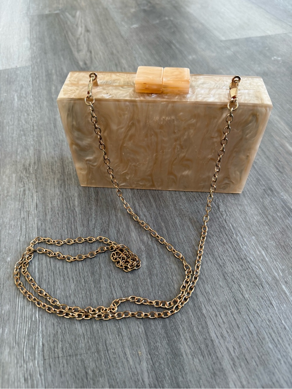 Mother of Pearl Acrylic Box Clutch Purse Marble Evening Bag Gold Chain
